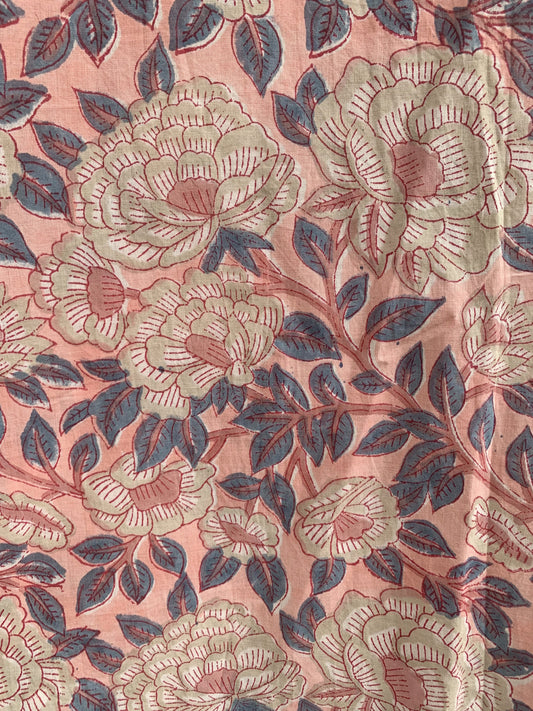 Peach Pink Floral Print Cotton Mini Dress – Boho Peter Pan Collar Dress with Striped Details