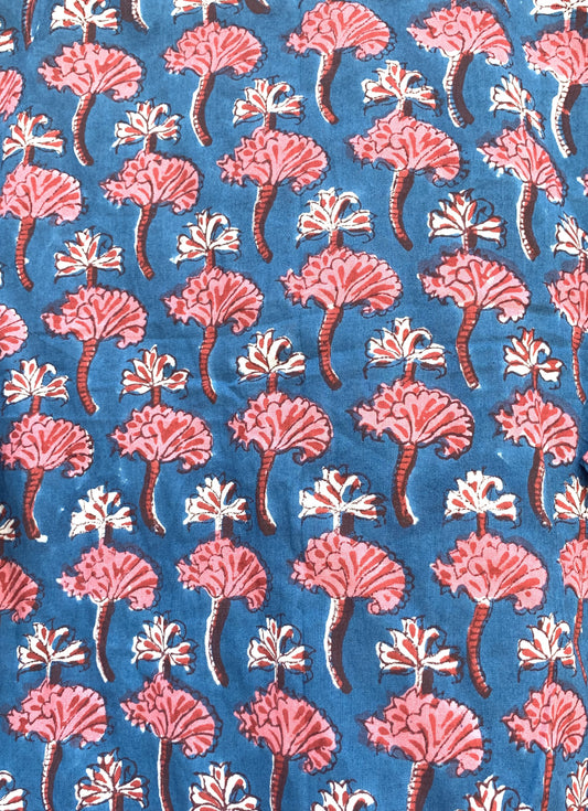 cotton blue pink floral hand block printed women's tops and blouse