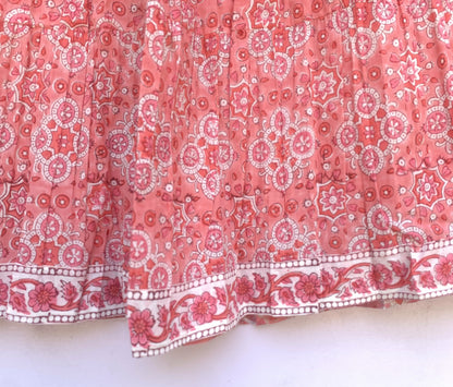geometric pink women's maxi skirt with smocking