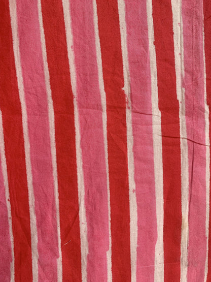 Coral Pink Red Striped Cotton Mini Dress – Hand Block Print Boho Shirt Dress