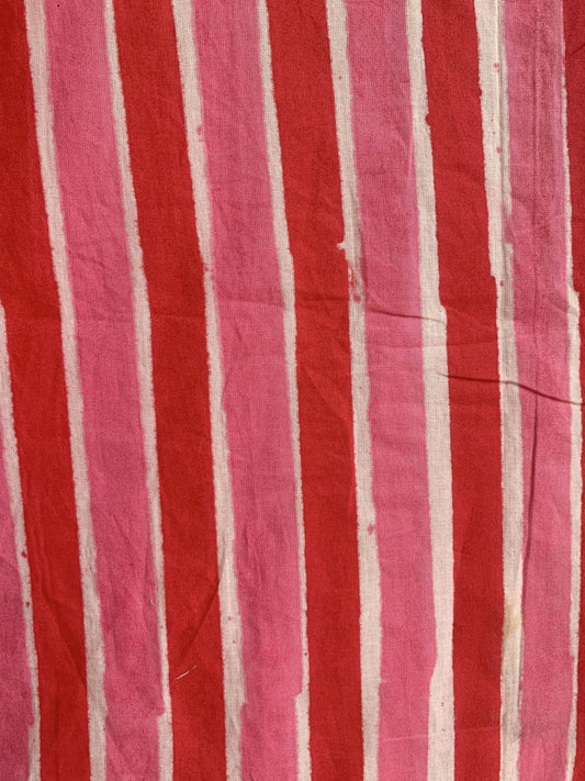 Coral Pink Red Striped Cotton Mini Dress – Hand Block Print Boho Shirt Dress