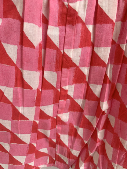 Coral Pink Red Striped Cotton Mini Dress – Hand Block Print Boho Shirt Dress