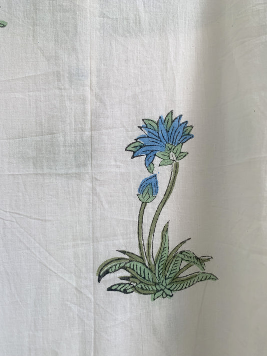 Blue Floral Block Print Mini Dress, Cotton Boho Shirt Dress, Handmade Indian Tiered Dress