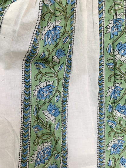 Blue Floral Block Print Mini Dress, Cotton Boho Shirt Dress, Handmade Indian Tiered Dress