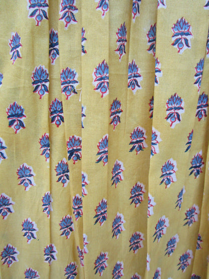 bohemian yellow blue floral hand block printed women's tops and blouse