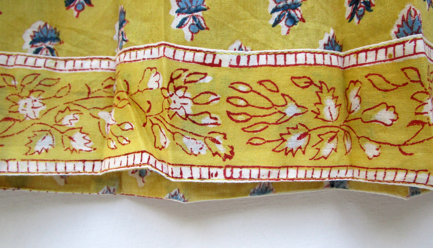 bohemian yellow blue floral hand block printed women's tops and blouse