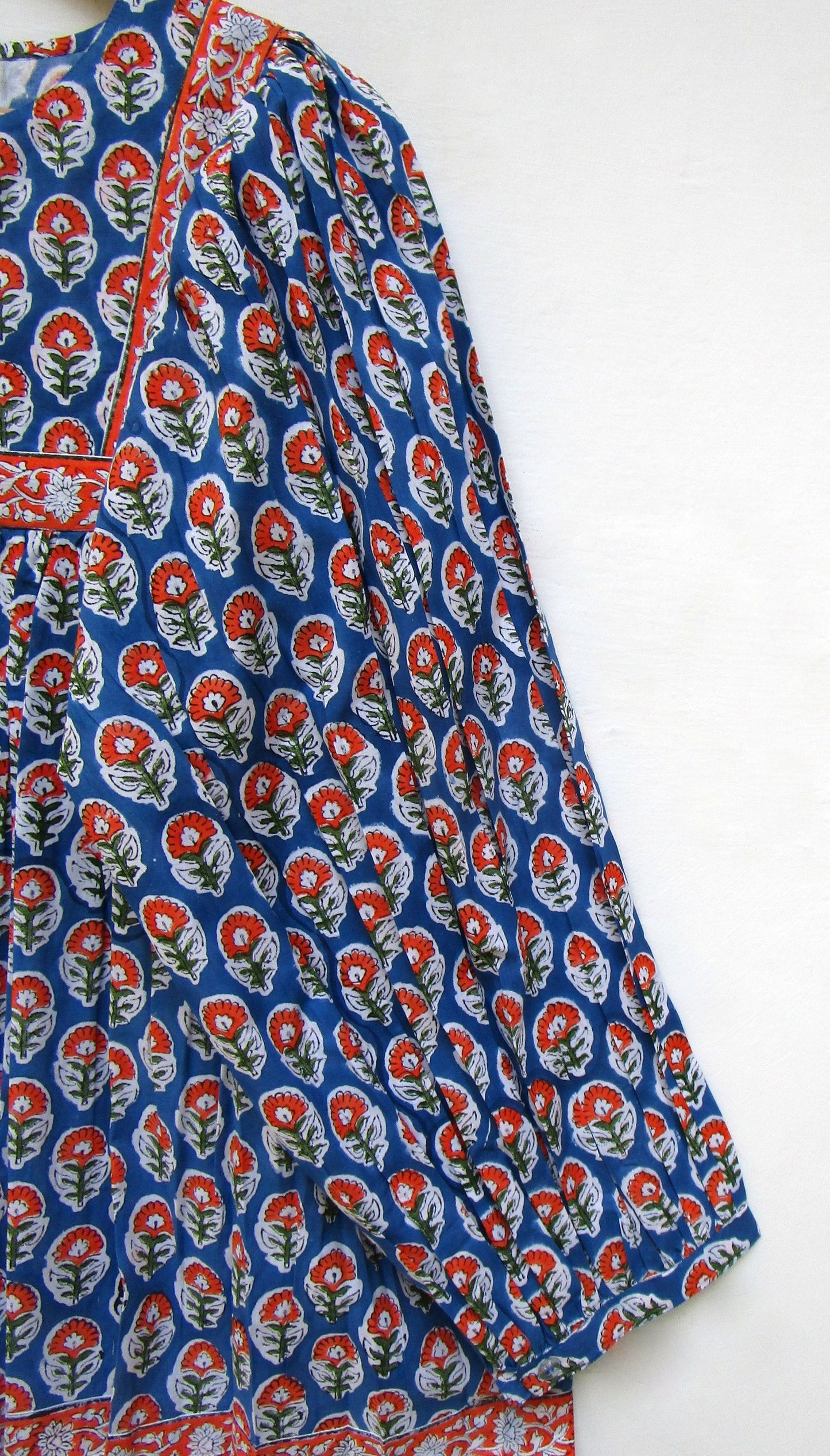 stylish blue red floral hand block printed women's tops and tunics