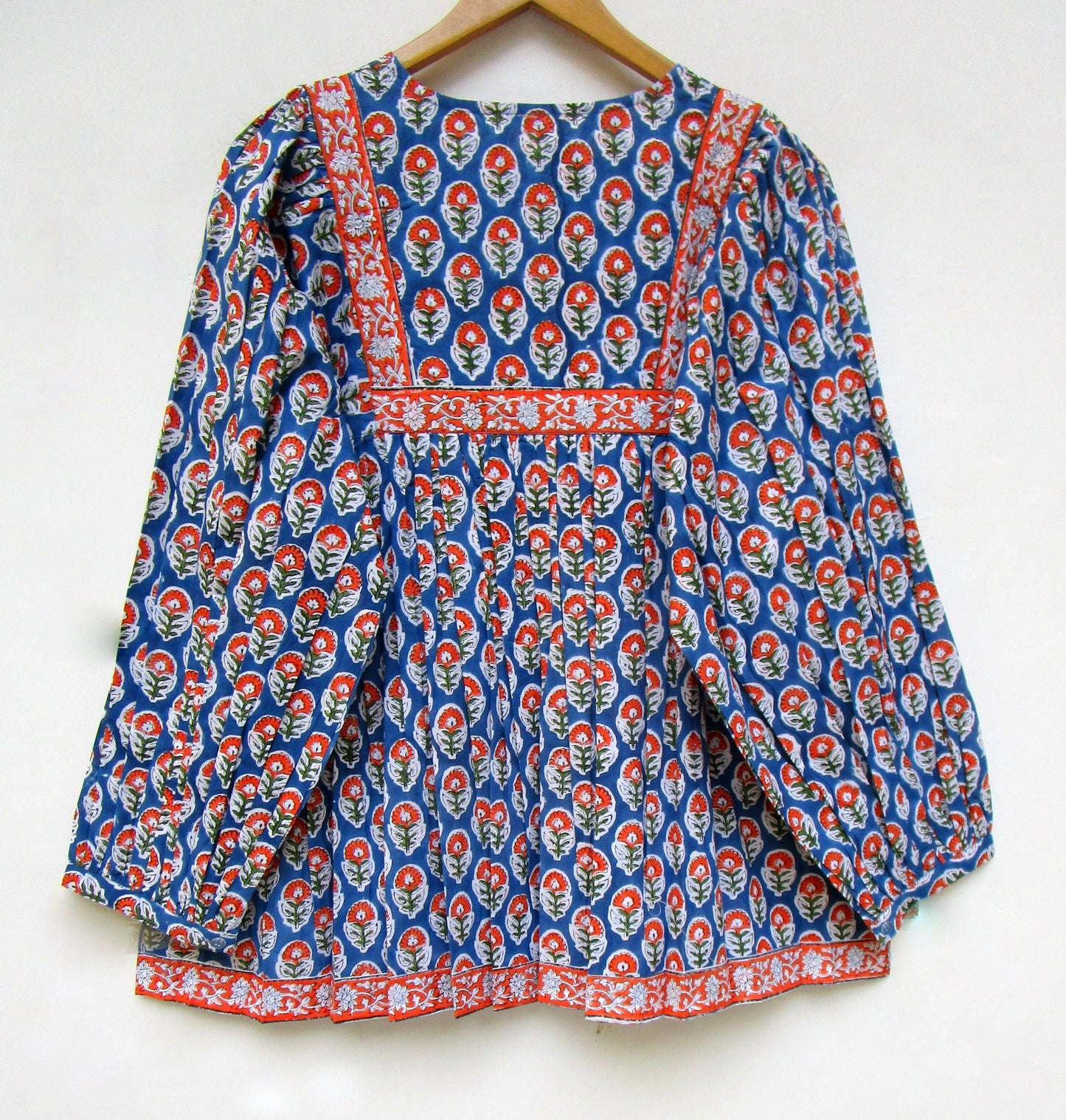 stylish blue red floral hand block printed women's tops and tunics
