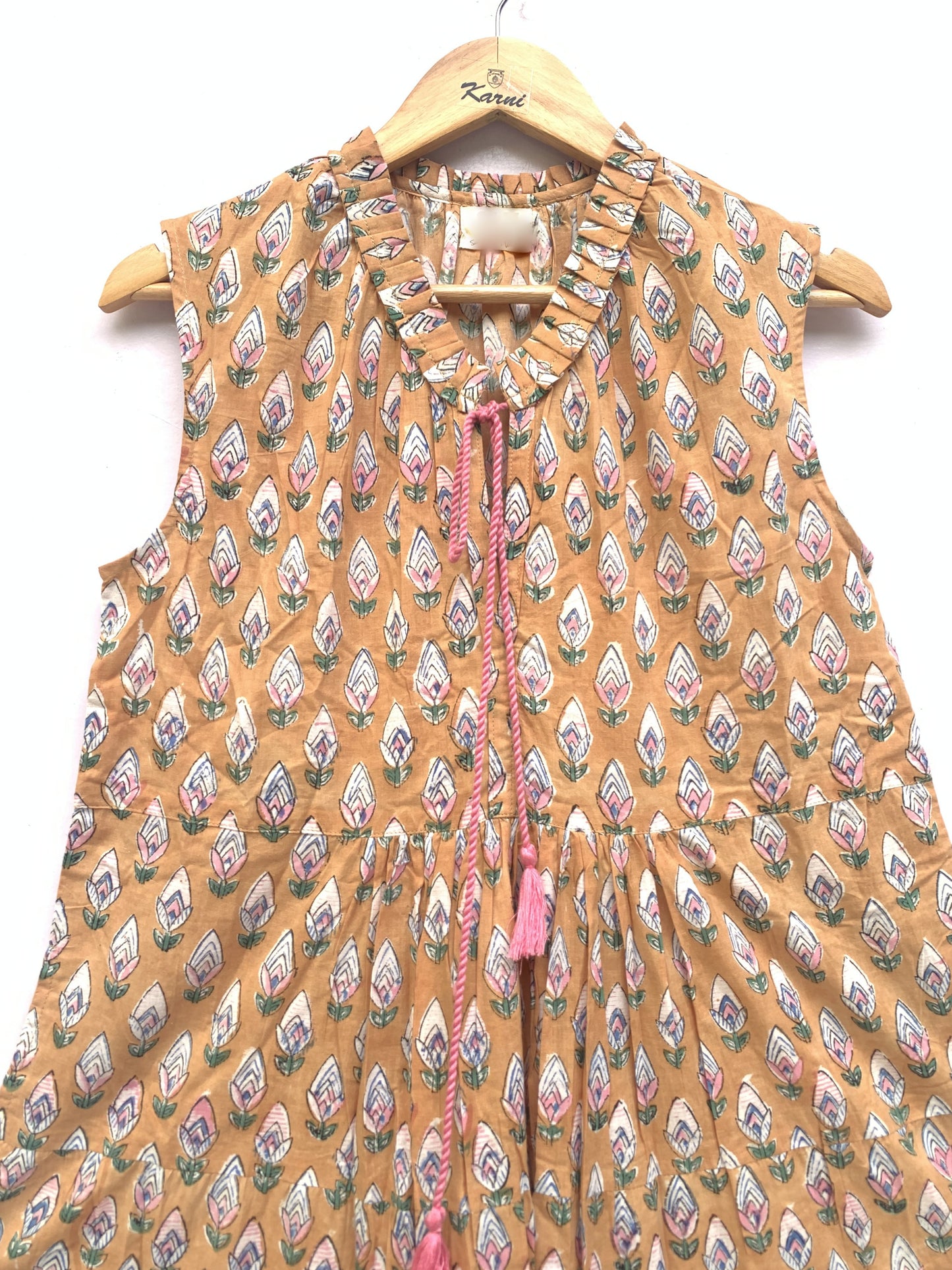 orange womens sleeveless mini dress with pink tassels