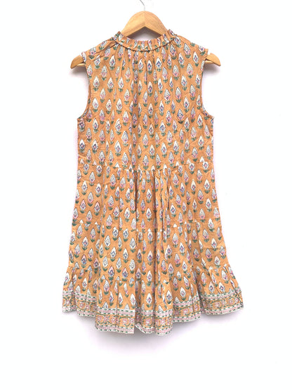 orange womens sleeveless mini dress with pink tassels