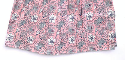 Pink Floral Hand Block Printed Cotton Midi Dress – Smocked Bodice Puff Sleeve Boho Dress