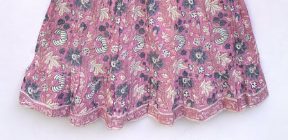 Dusty Rose Floral Hand Block Printed Cotton Dress – Smocked Bodice Boho Midi Dress with Puff Sleeves