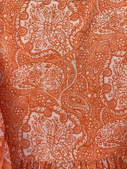 indian cotton orange floral block printed women's maxi dress - V neckline with belt boho dress