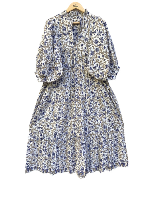 blue-gray jungle printed women's long maxi dress
