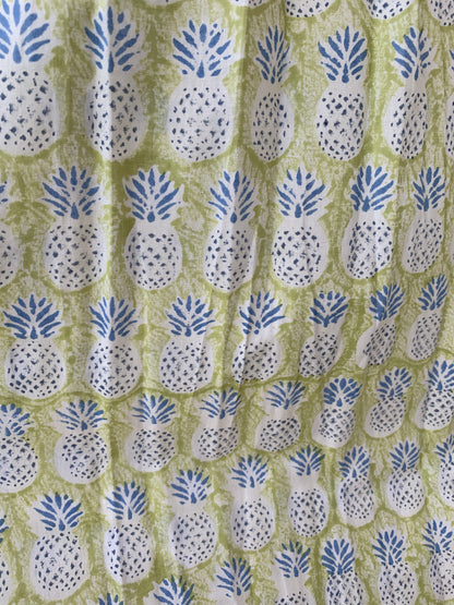Sage Green Hand Block Printed Cotton Dress – Smocked Bodice Boho Midi Dress with Puff Sleeves