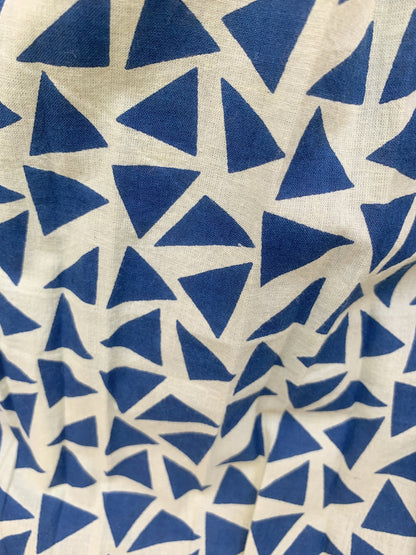 Olive Green Hand Block Printed Cotton Dress – Smocked Bodice Boho Midi Dress with Puff Sleeves