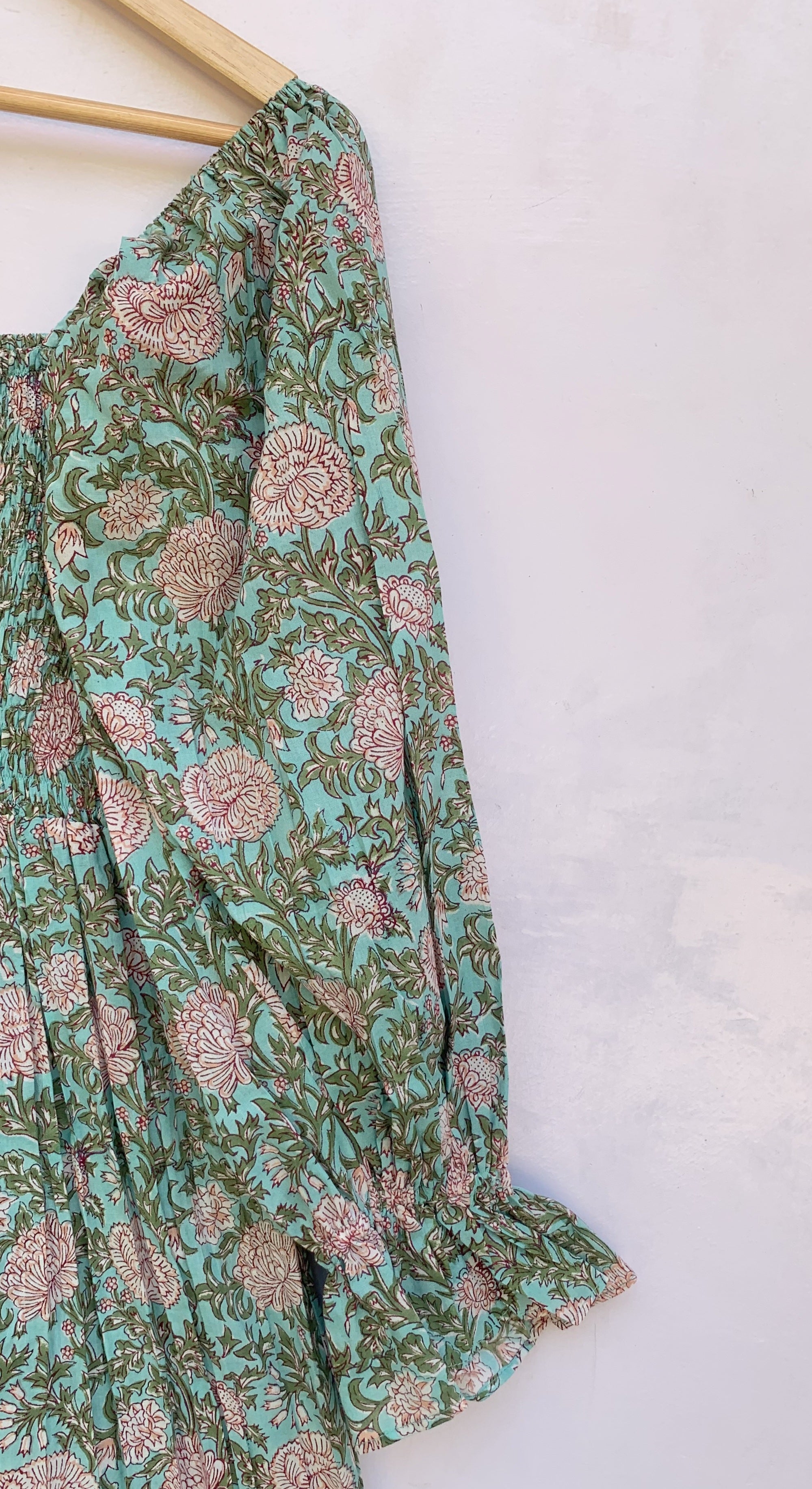 customized green-pink floral printed women's maxi dress