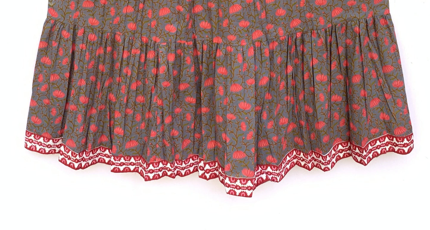 dark gray-red floral printed women's maxi dress