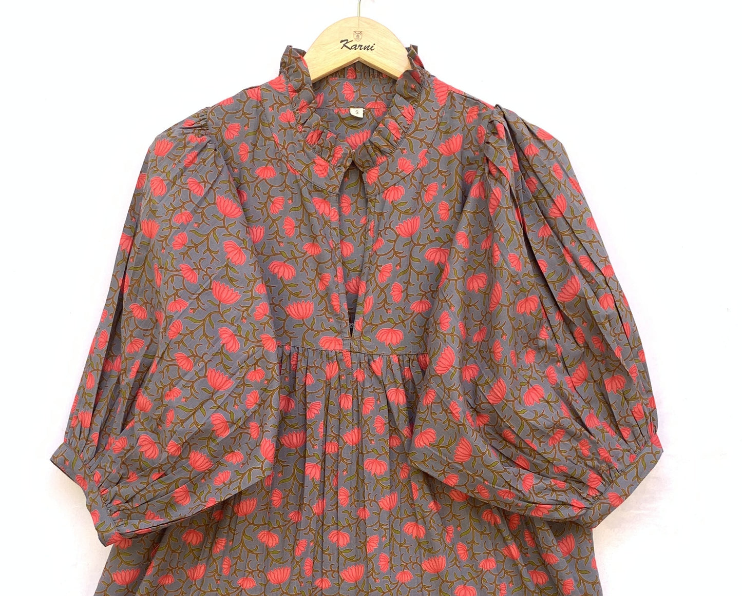 dark gray-red floral printed women's maxi dress