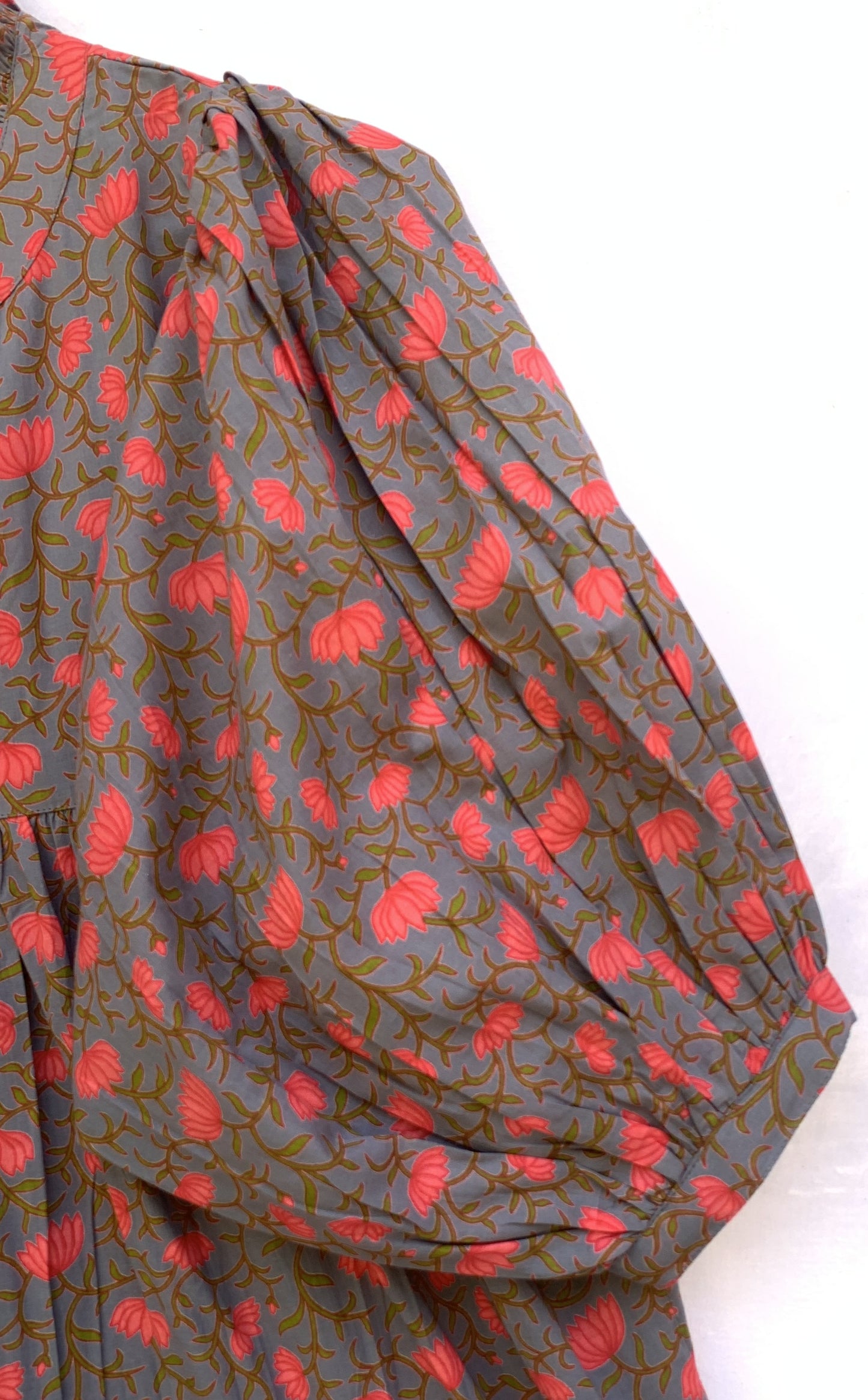 dark gray-red floral printed women's maxi dress
