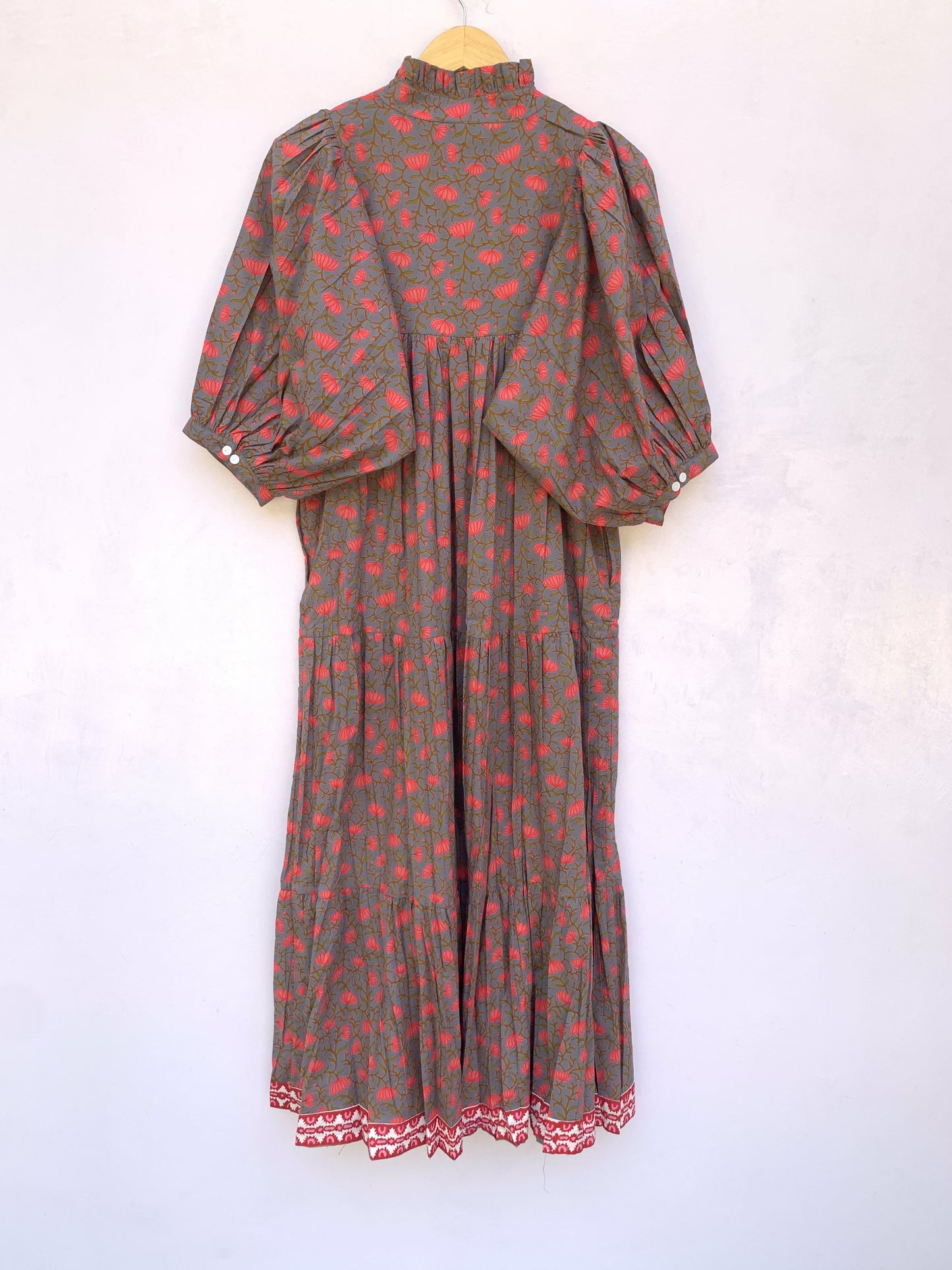dark gray-red floral printed women's maxi dress