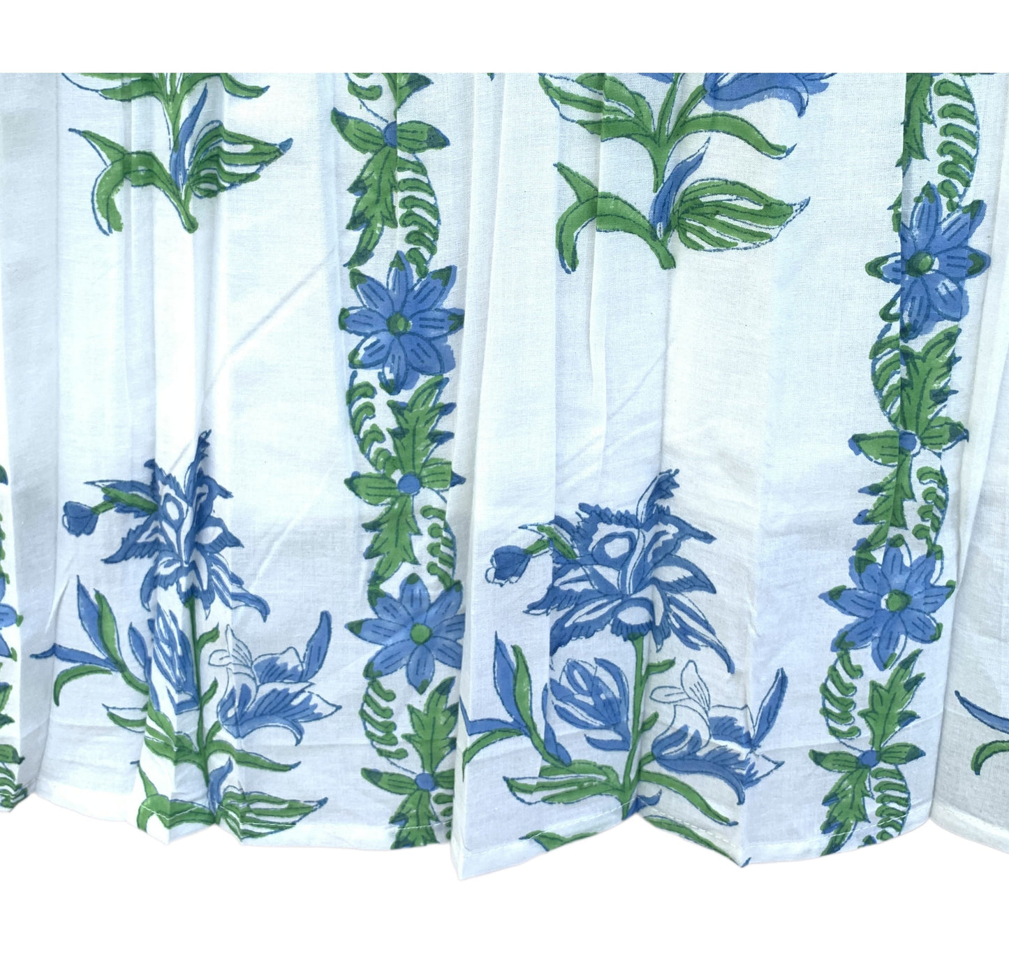 Blue Floral Hand Block Printed Cotton Midi Dress – Tie Strap Boho Summer Dress