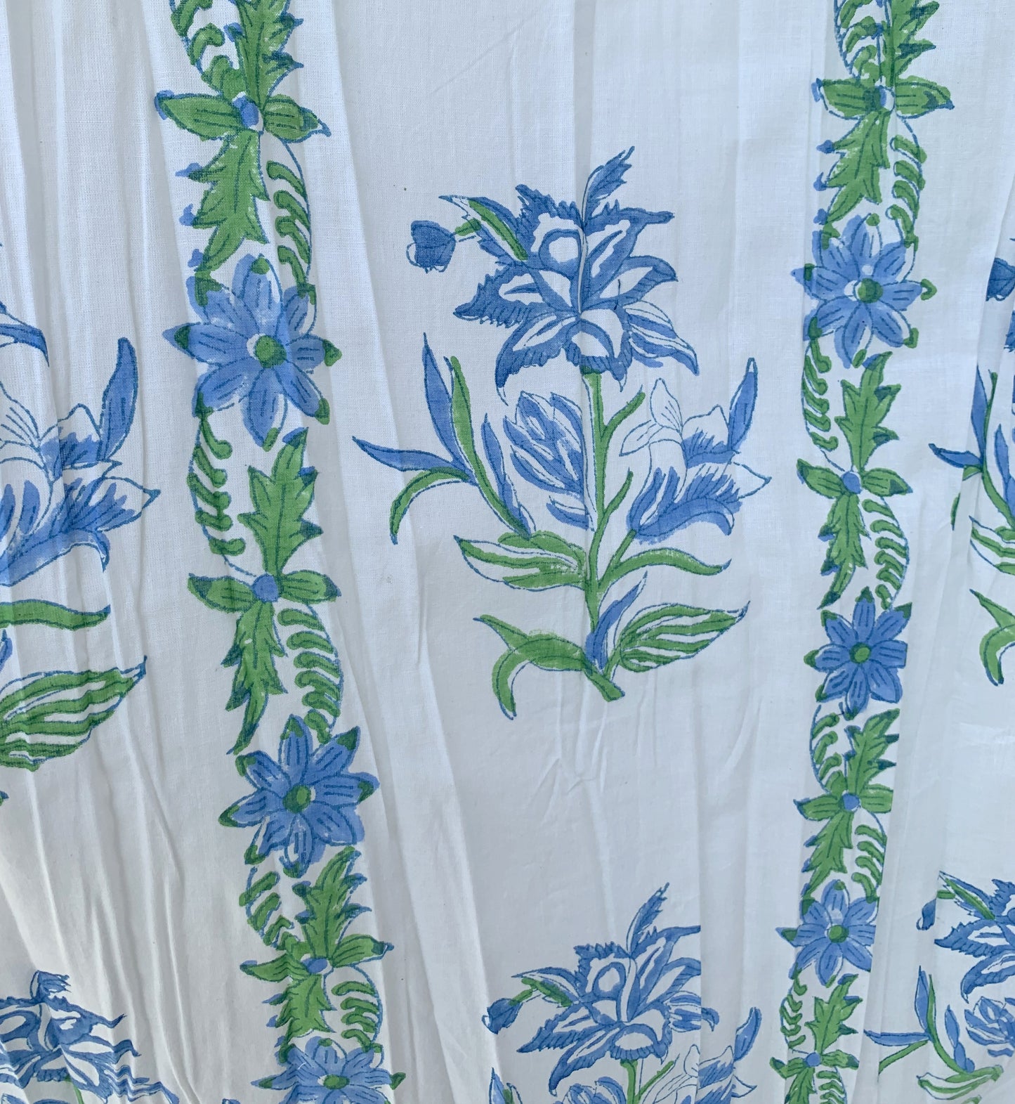 Blue Floral Hand Block Printed Cotton Midi Dress – Tie Strap Boho Summer Dress