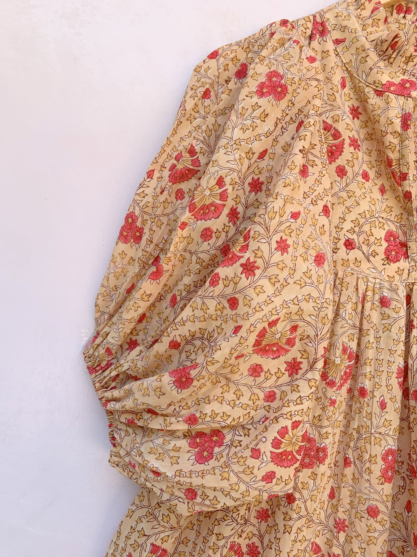 formal orange-red floral hand block printed women's maxi dress