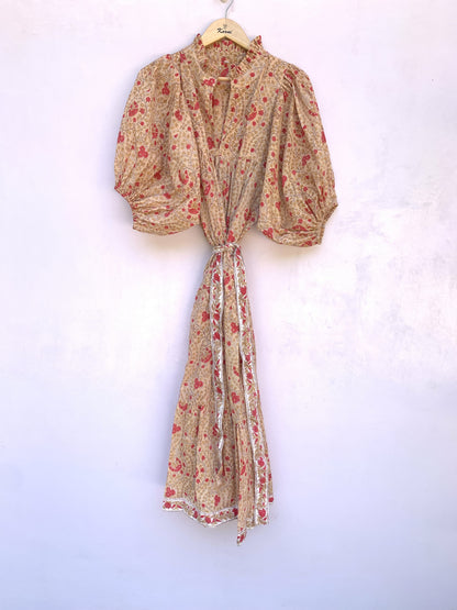 formal orange-red floral hand block printed women's maxi dress