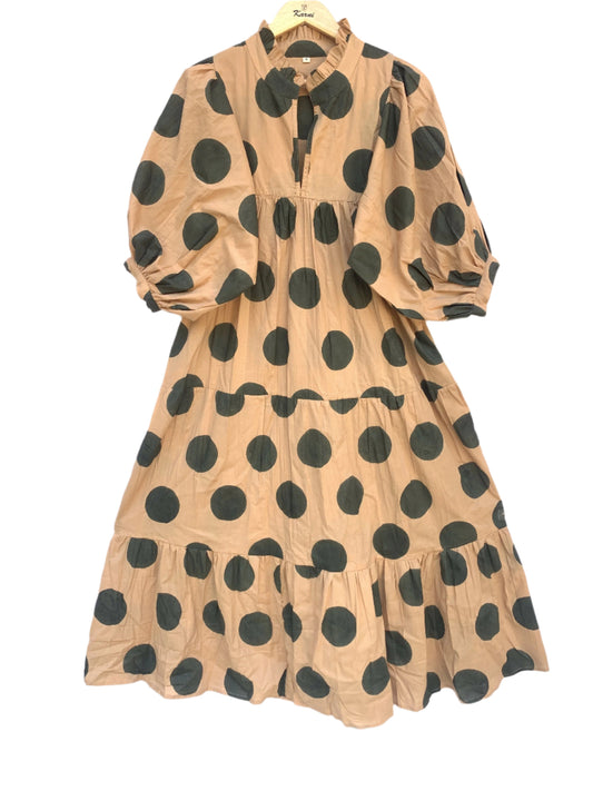 casual beige-green circle printed women's maxi dress