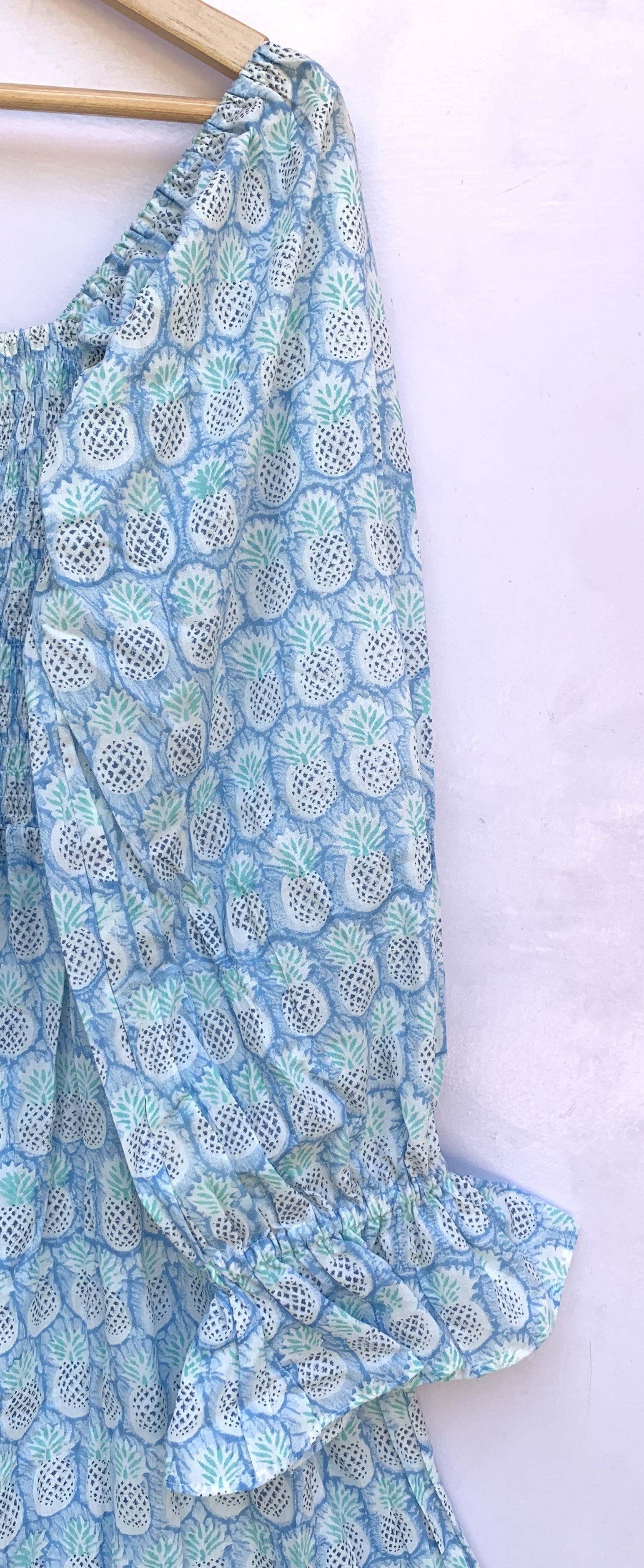 blue-green pineapple printed women's maxi dress