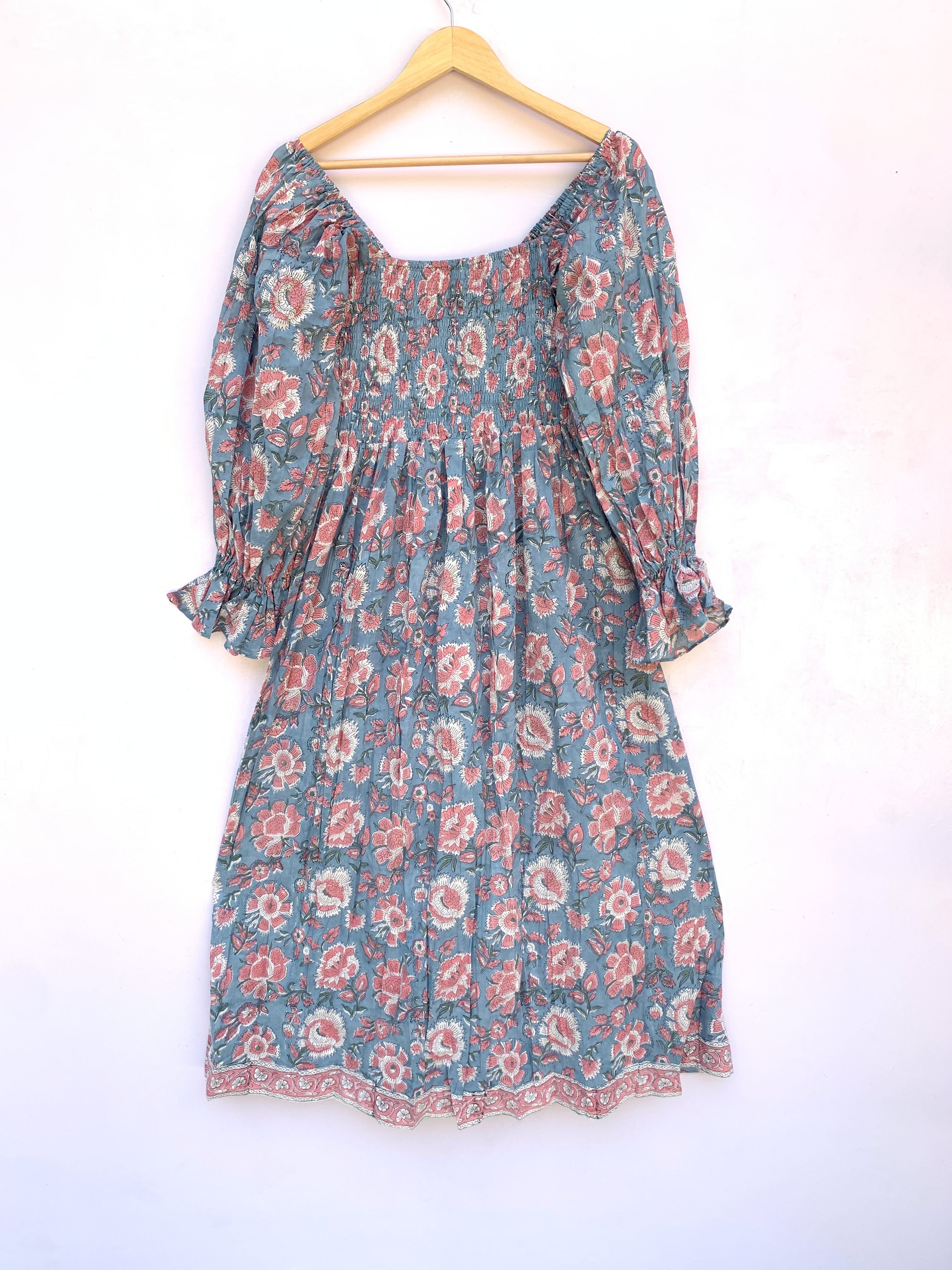 indian blue-red floral printed women's maxi dress