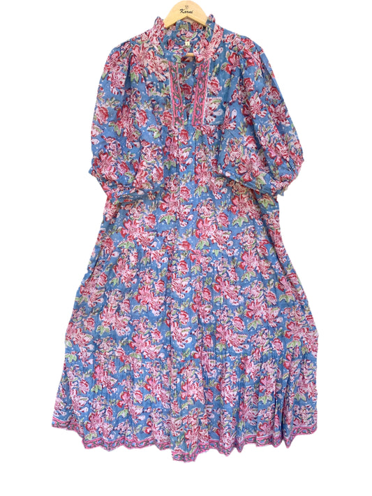 green-red floral printed western maxi dress