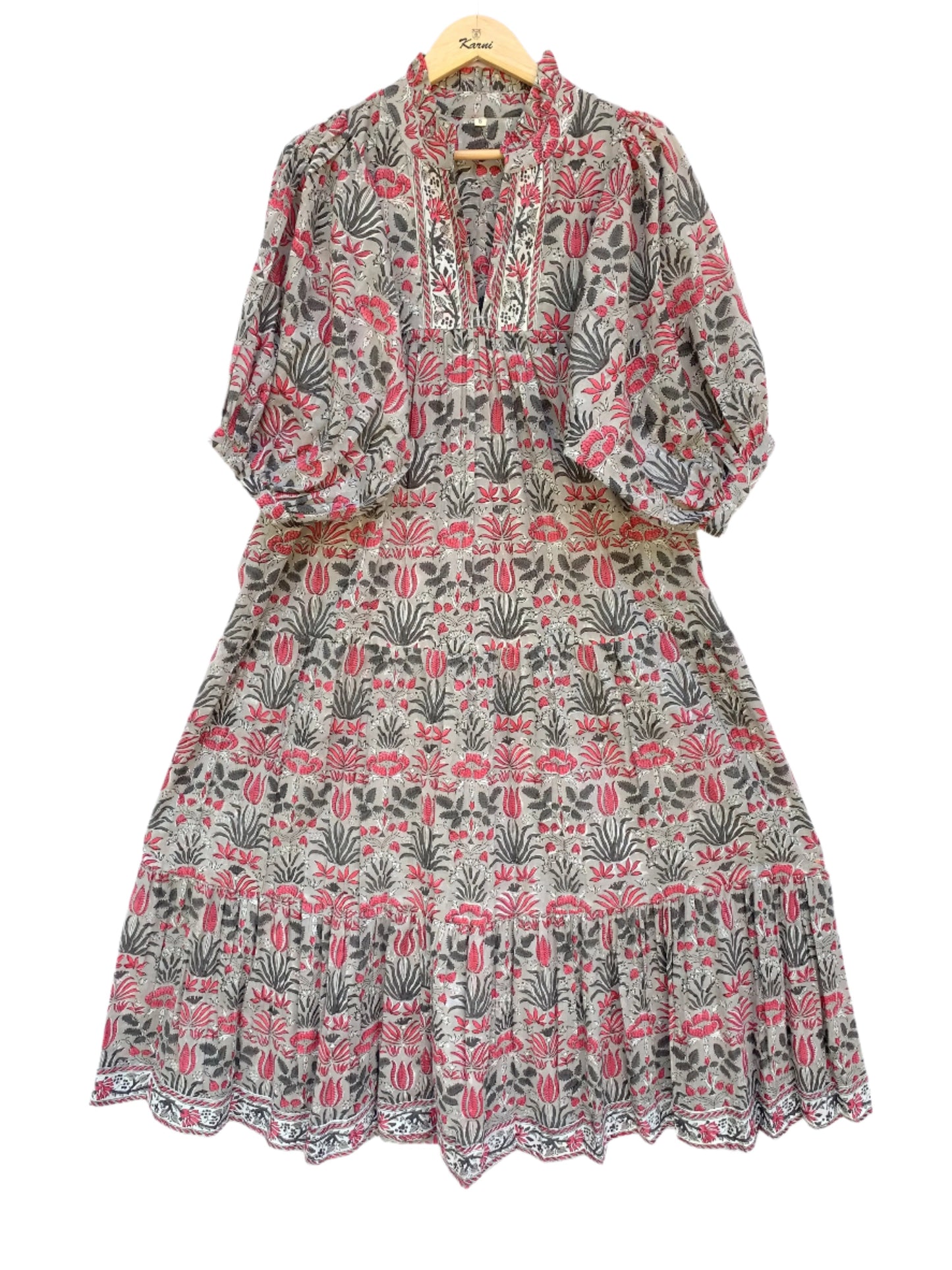 gray-red floral customized pattern printed women's maxi dress