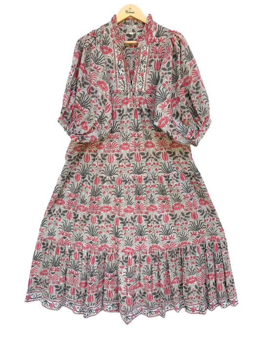 gray-red floral customized pattern printed women's maxi dress