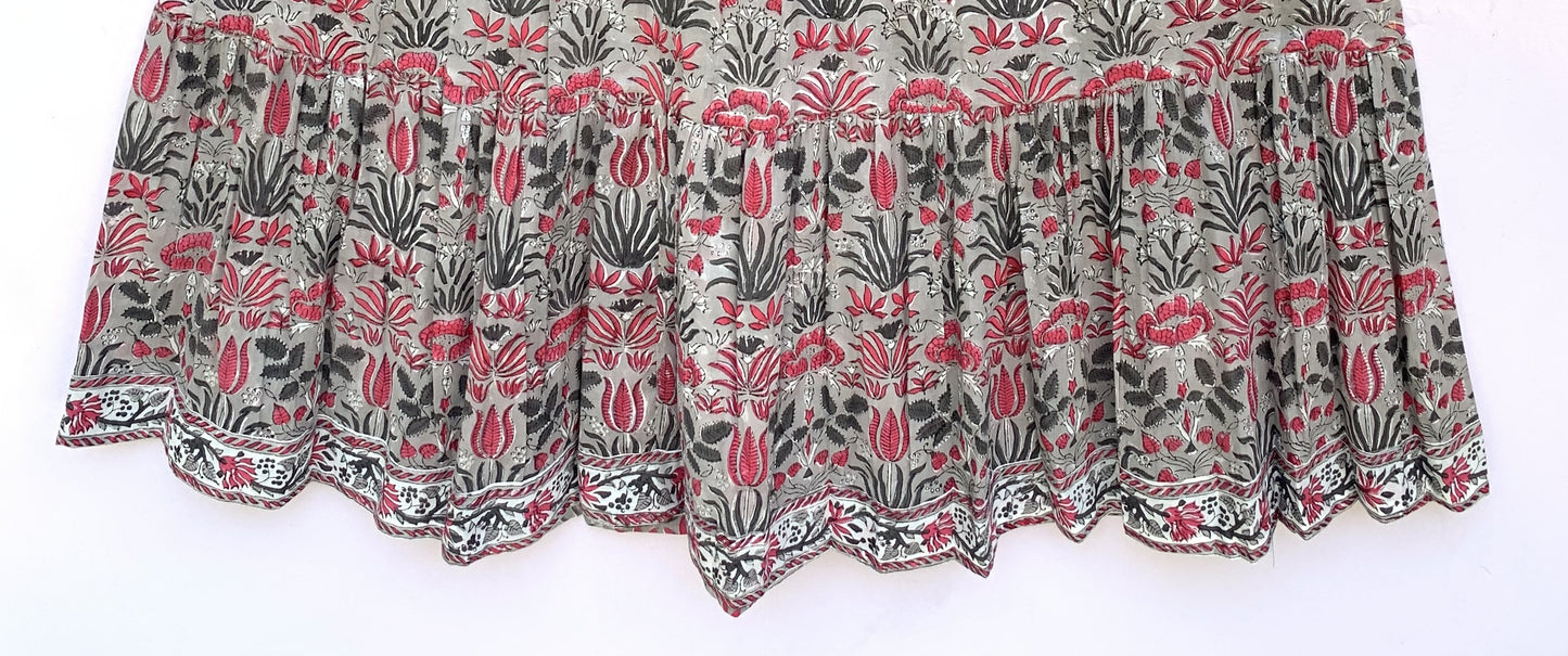 gray-red floral customized pattern printed women's maxi dress
