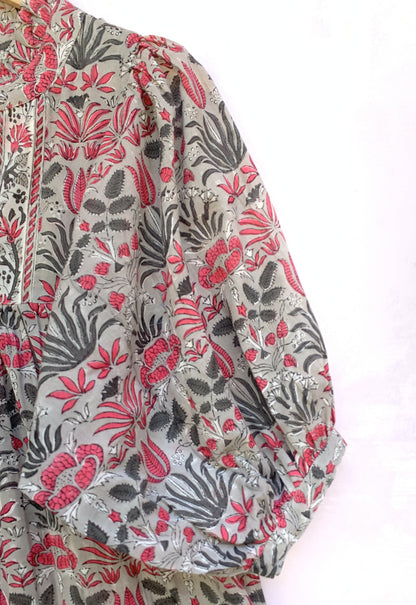 gray-red floral customized pattern printed women's maxi dress