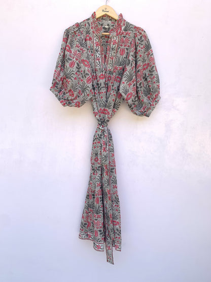 gray-red floral customized pattern printed women's maxi dress