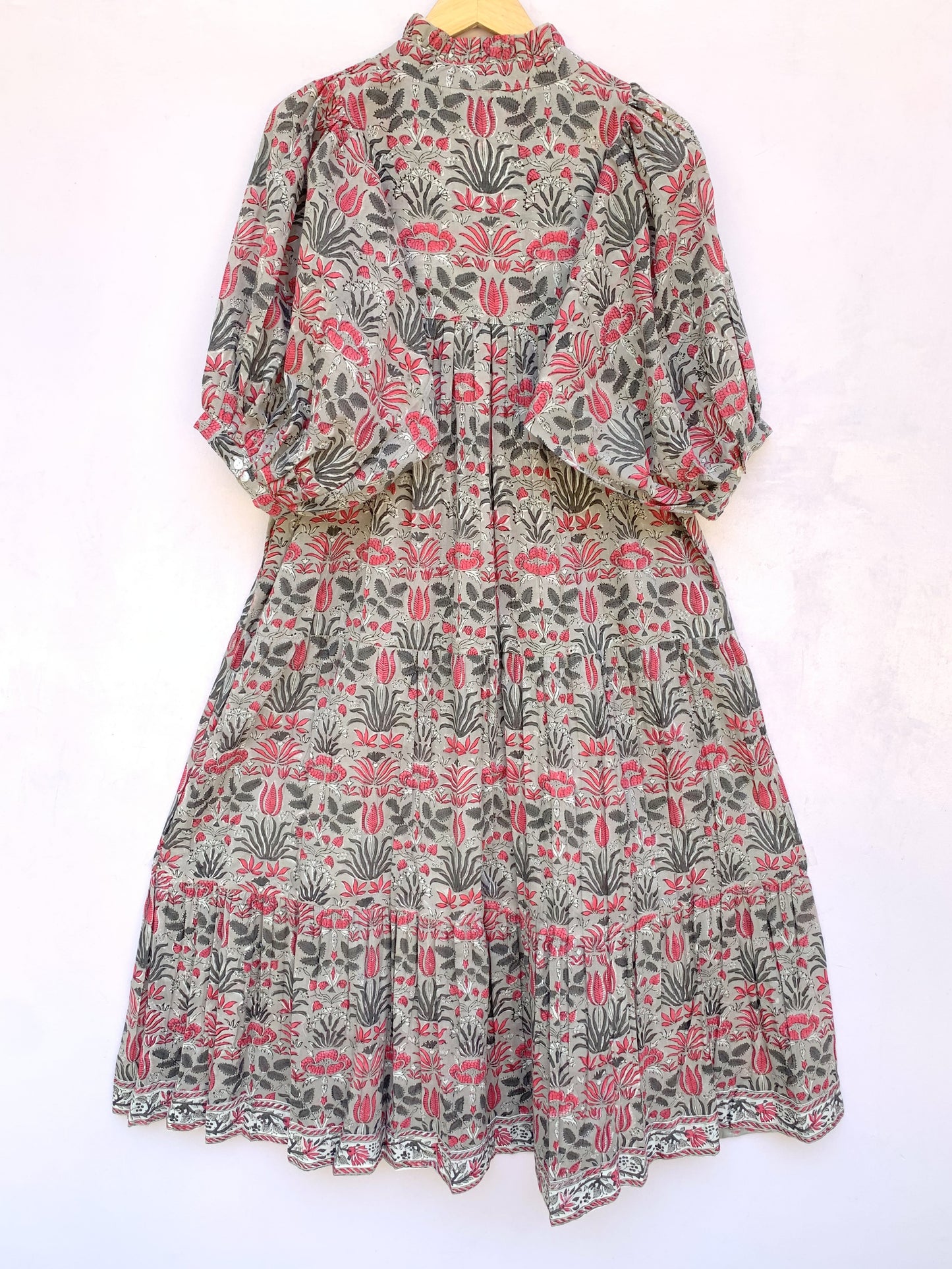 gray-red floral customized pattern printed women's maxi dress