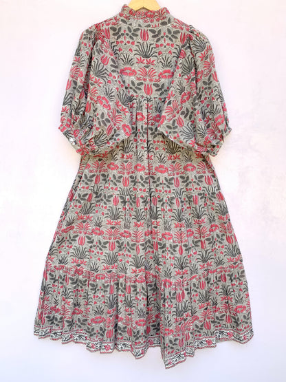 gray-red floral customized pattern printed women's maxi dress