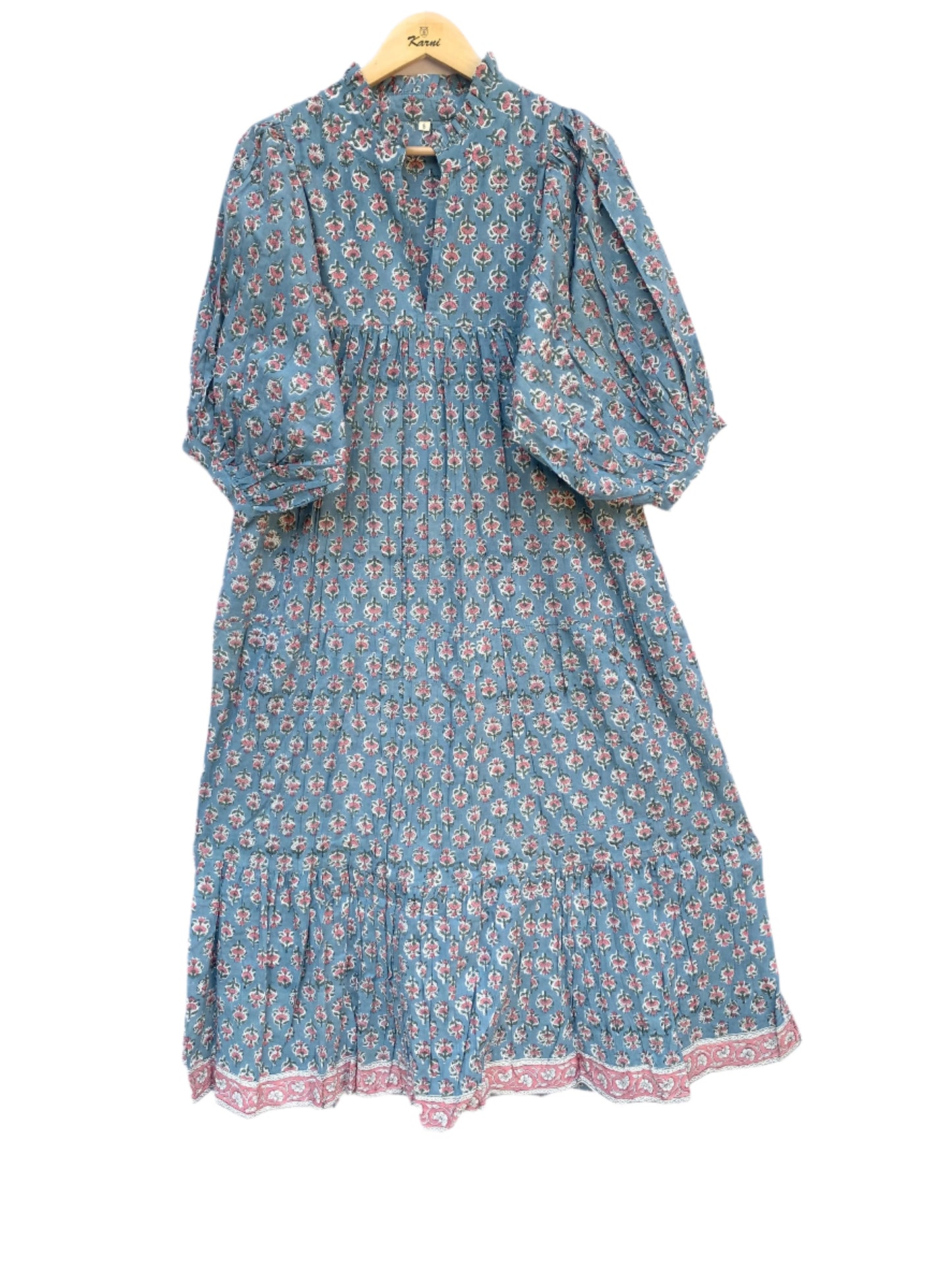 blue-red floral pattern printed women's maxi dress