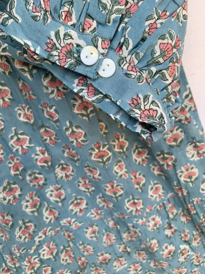 blue-red floral pattern printed women's maxi dress