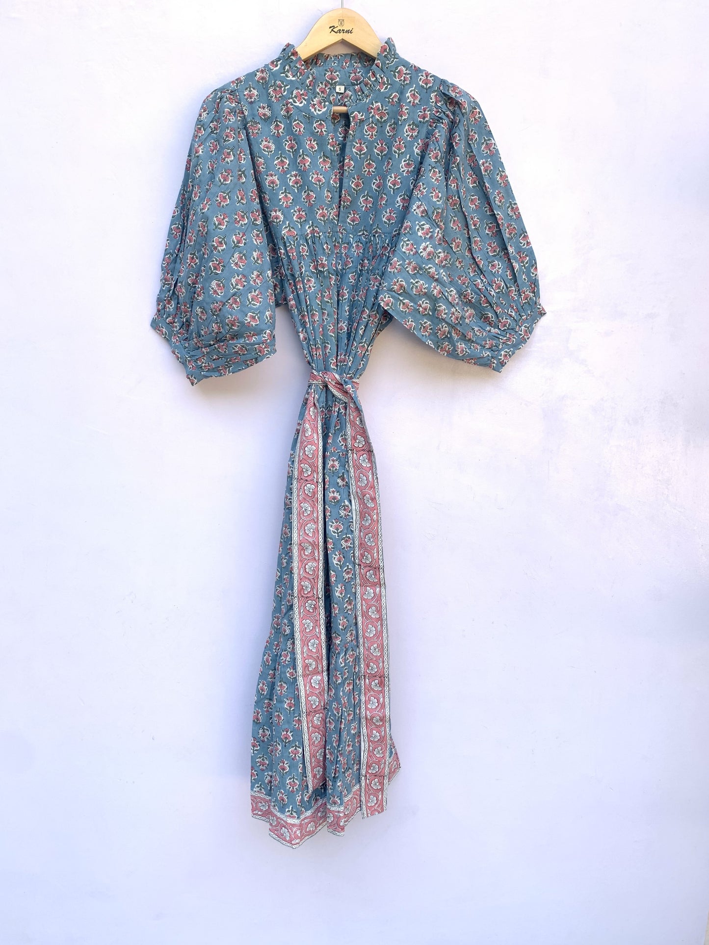 blue-red floral pattern printed women's maxi dress