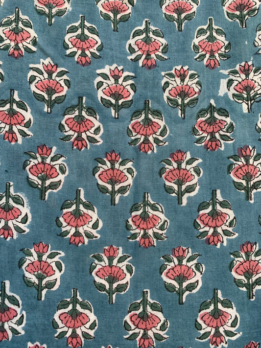 dark sea blue hand block printed frill collared maxi dress - 3/4th button sleeves