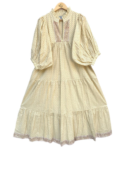 stylish yellow-brown doted printed women's maxi dress