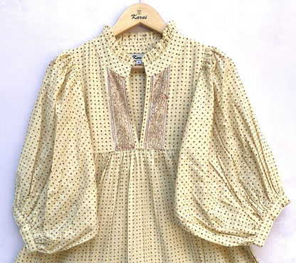 stylish yellow-brown doted printed women's maxi dress