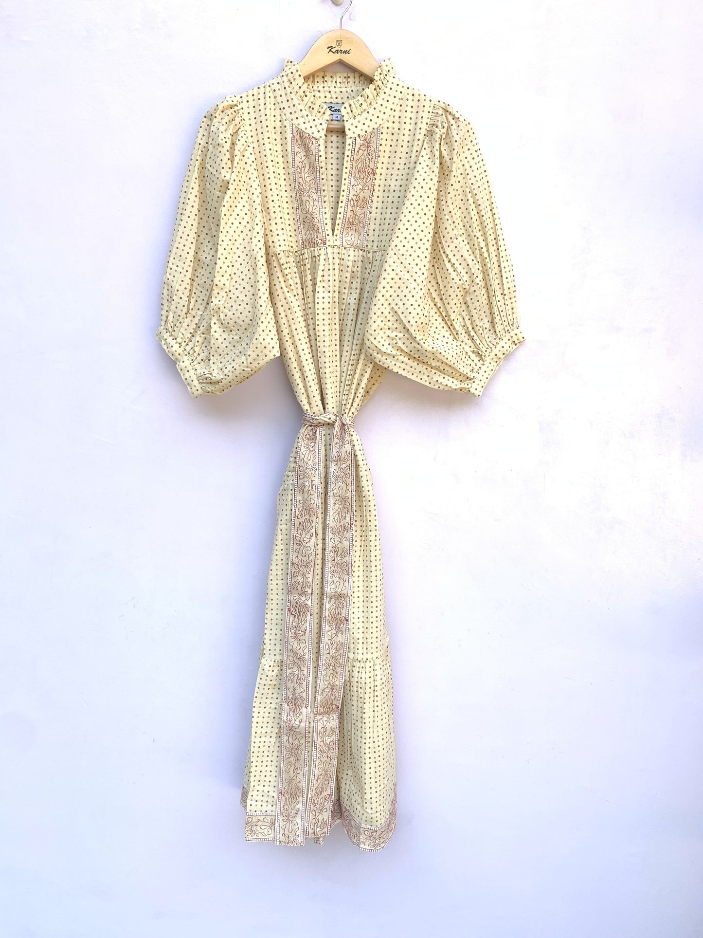 stylish yellow-brown doted printed women's maxi dress