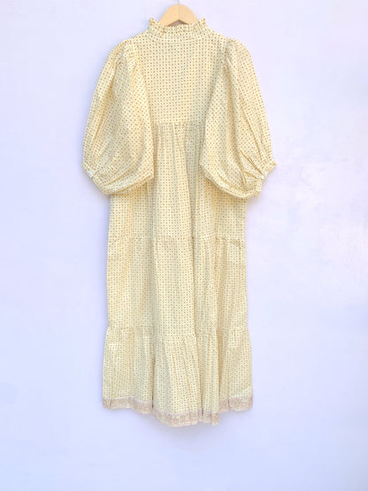 stylish yellow-brown doted printed women's maxi dress