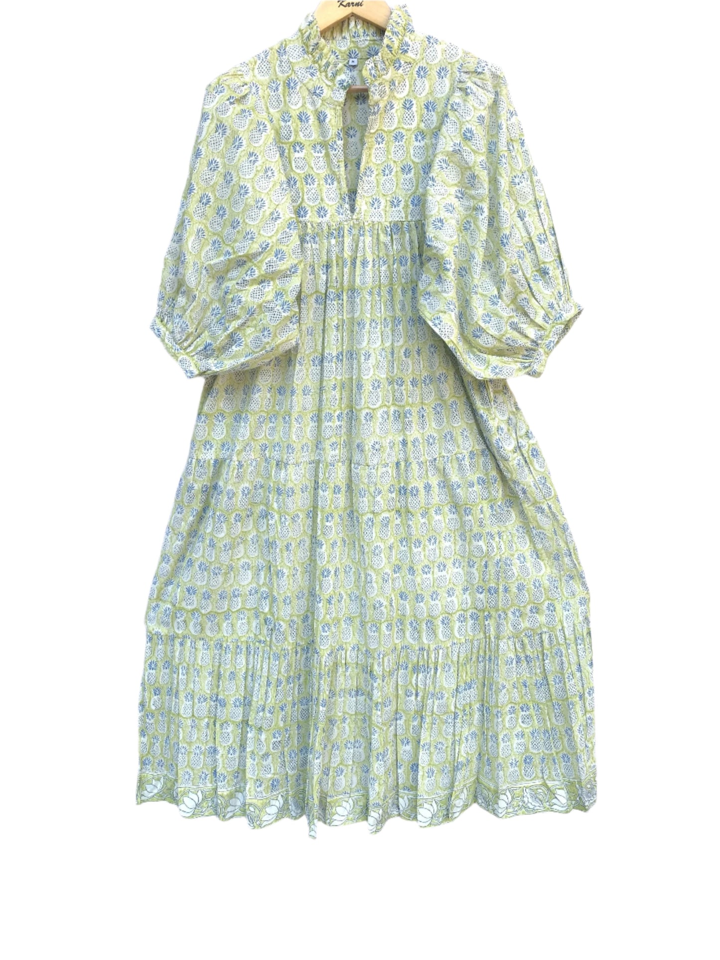 formal green-blue pineapple printed women's maxi dress