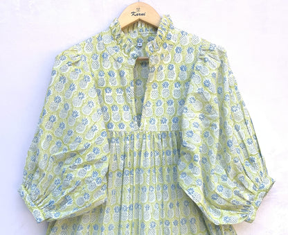 formal green-blue pineapple printed women's maxi dress